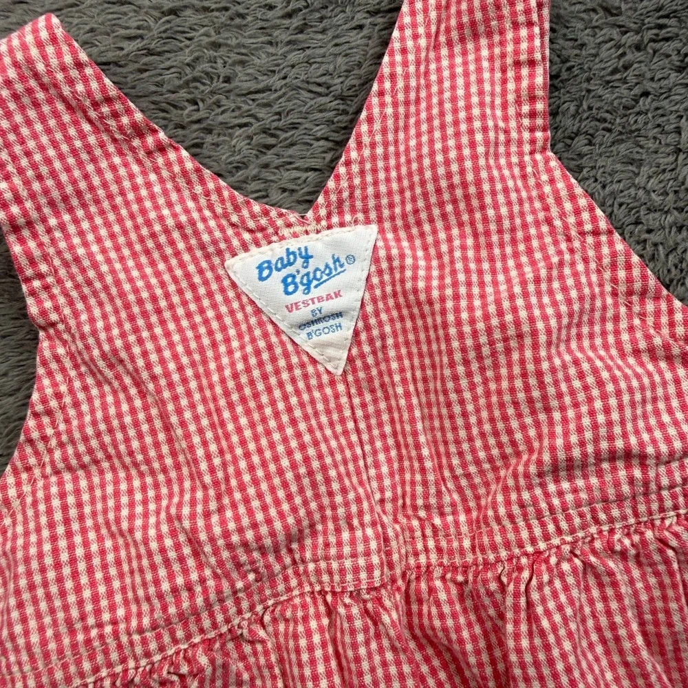 Vintage OshKosh Pink Gingham Embroidered Overalls